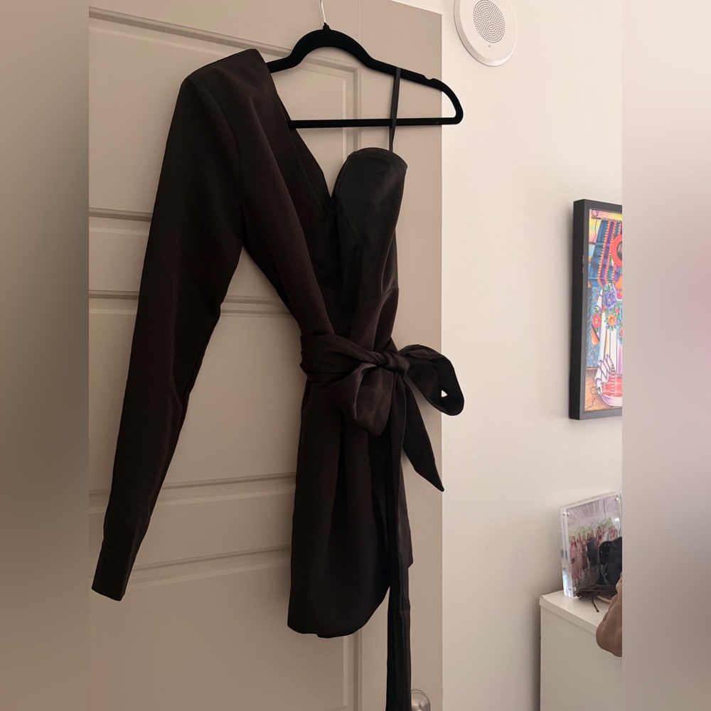 NBD One Shoulder Black Dress with Bow